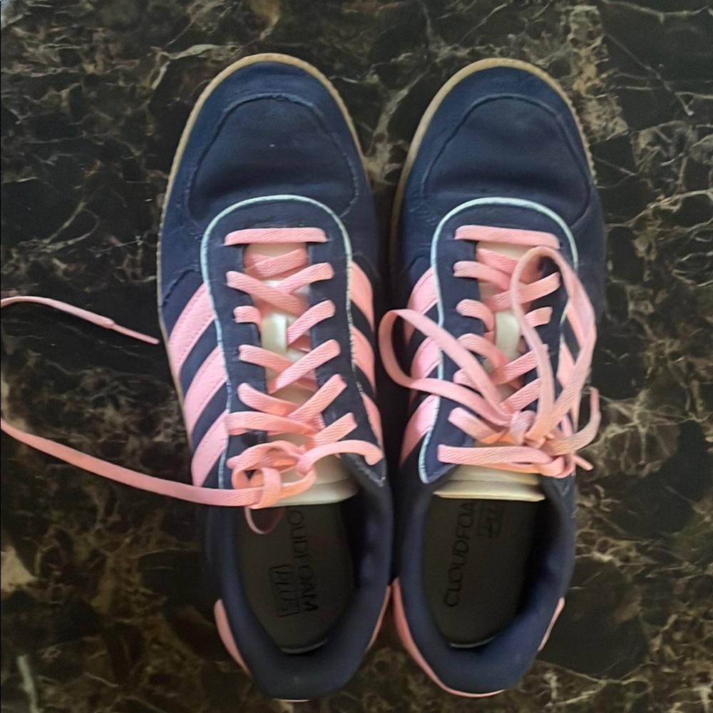 Adidas Blue and Pink Sneakers with Signature Stripes